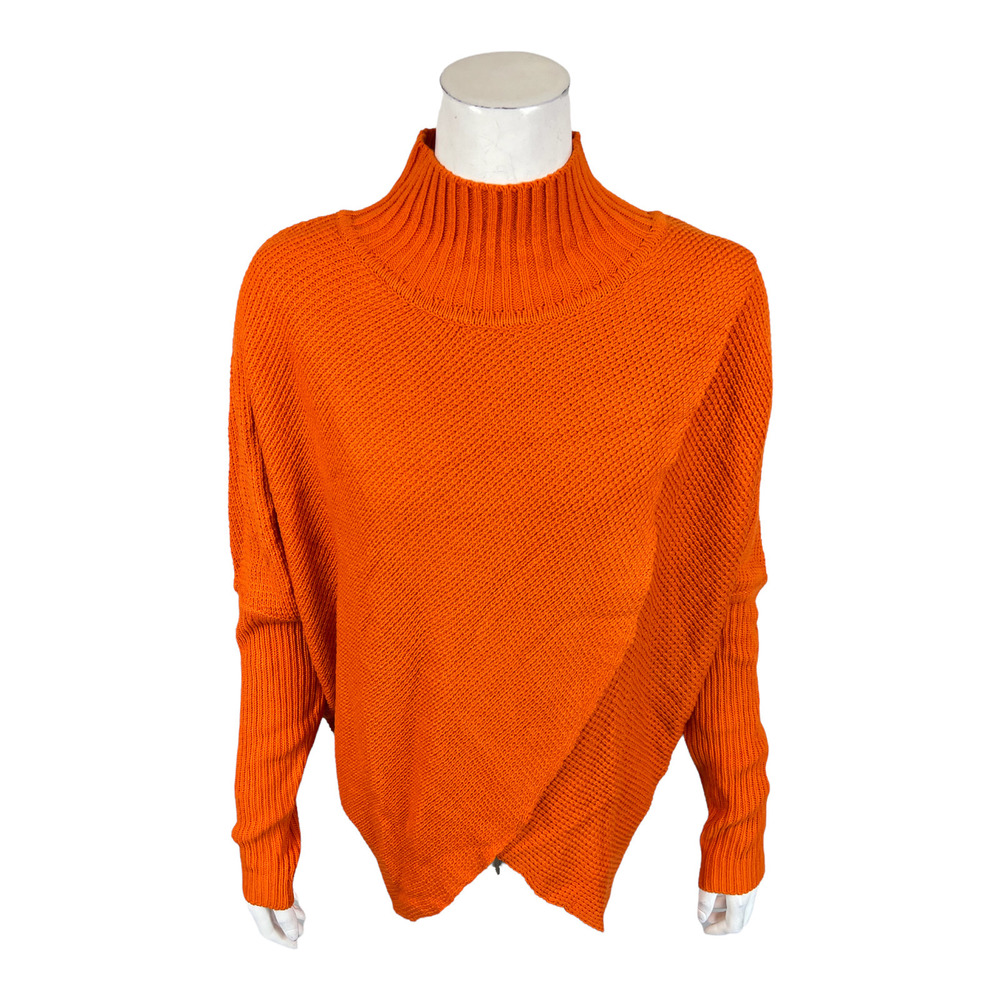 Truth + Style Women's Knit Cross Over Funnel Neck Sweater Pumpkin Large Size